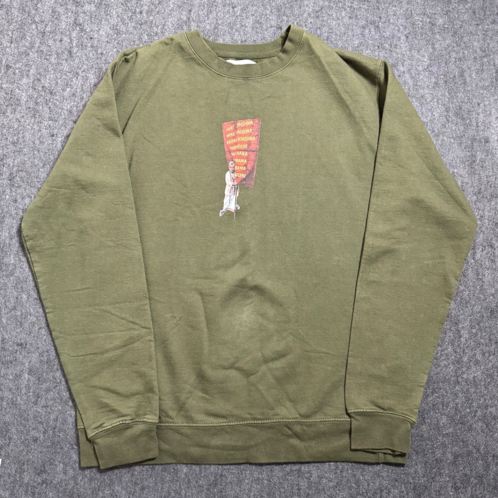 Fucking wesome Hare Krishna Crewneck Sweatshirt Olive Green Mens Medium